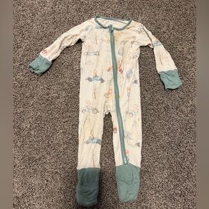 Soft White & Teal Kids One-Piece Footed Pajamas Bamboo